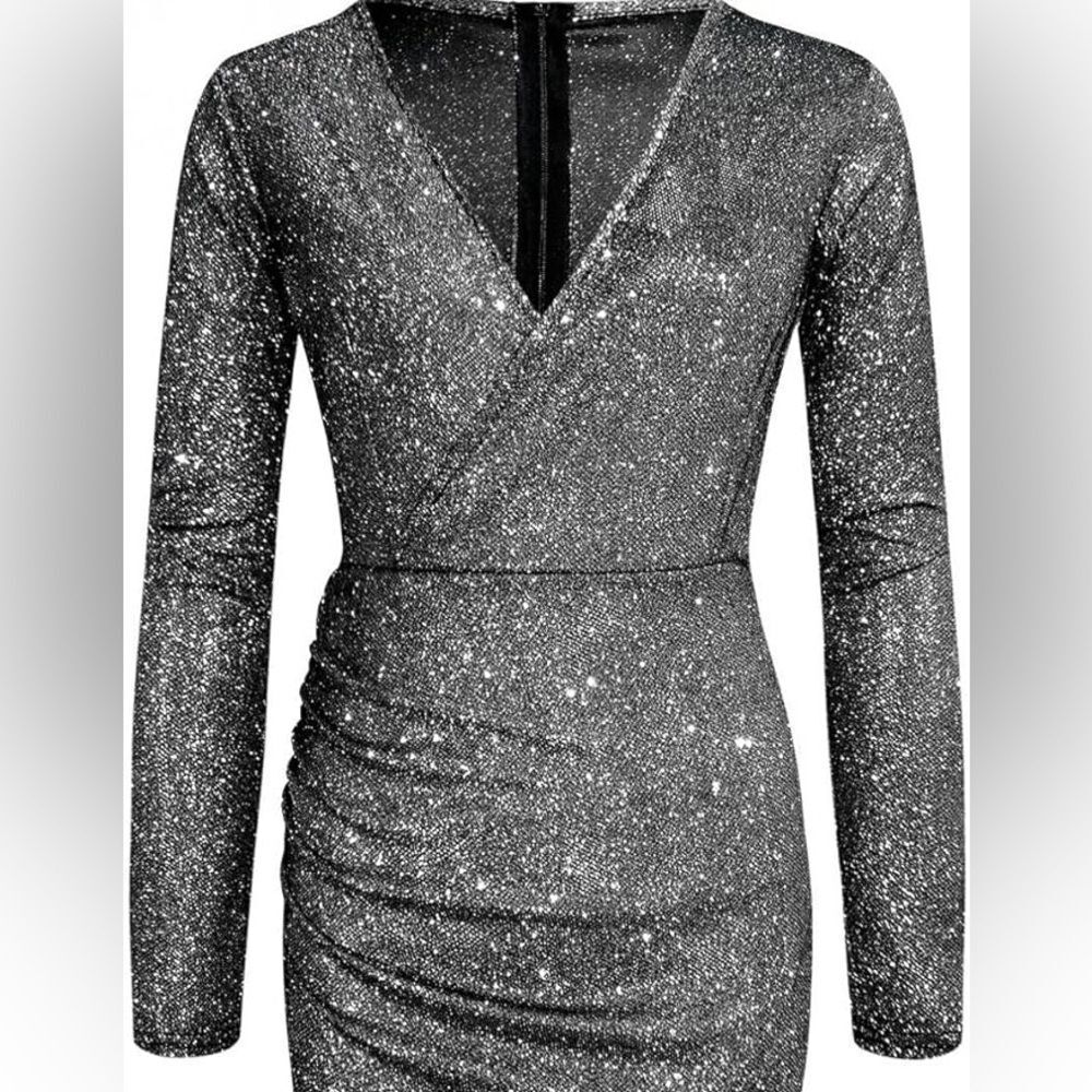 Express Multicolor Metallic Ruched Dress Medium